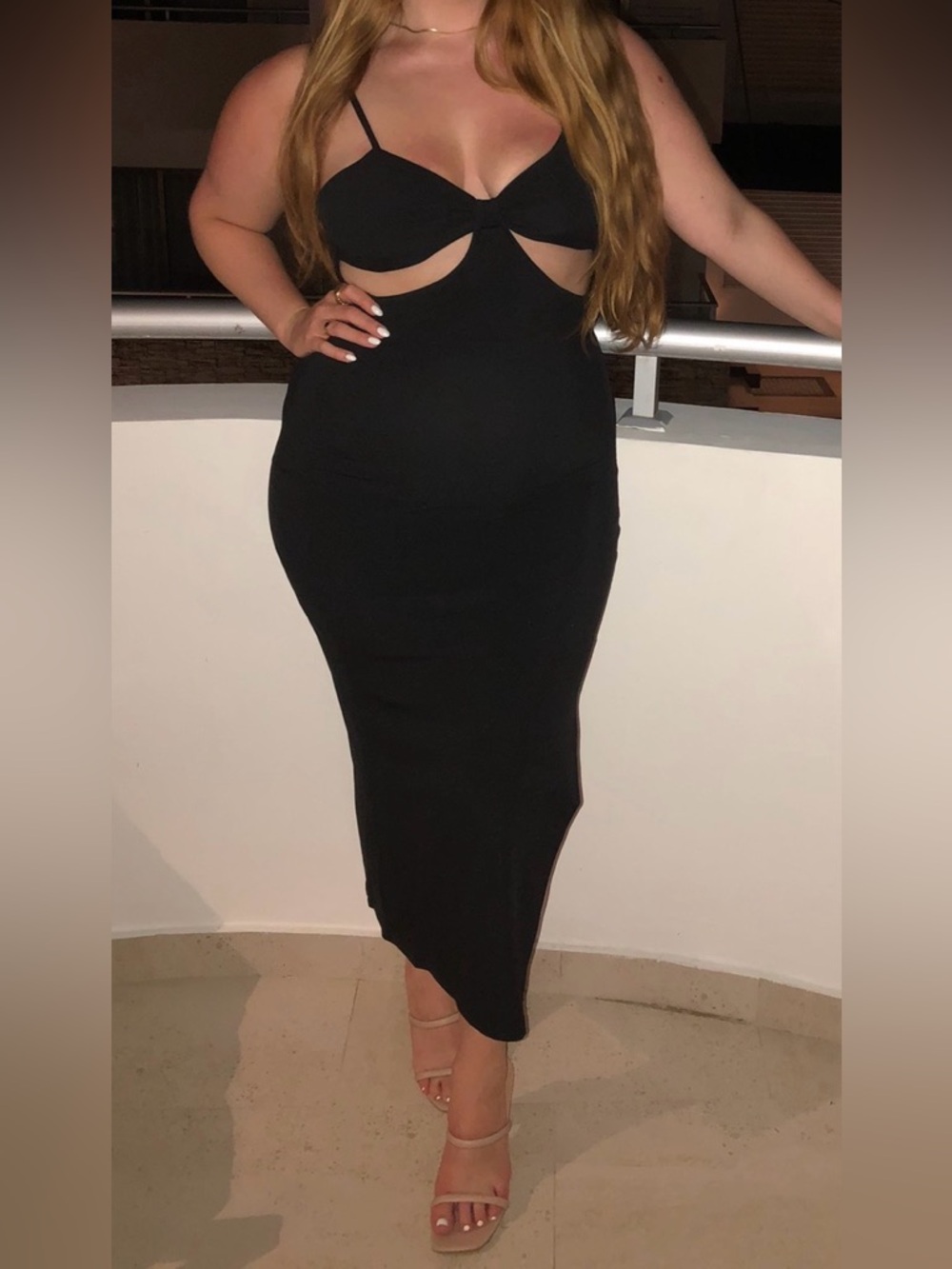 Black Cutout Midi Dress - Women's Party Dress with Slit